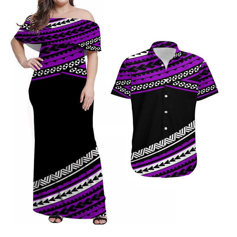 Polynesian Matching Outfits For Couples Combo Dress And Shirt Simple Purple No.1 LT6 - Wonder Print Shop