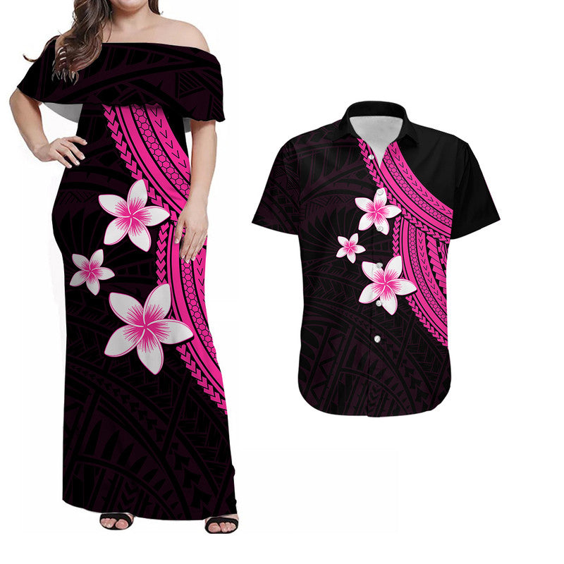 Polynesian Combo Dress And Shirt With Plumeria Flower Pink LT6 - Wonder Print Shop