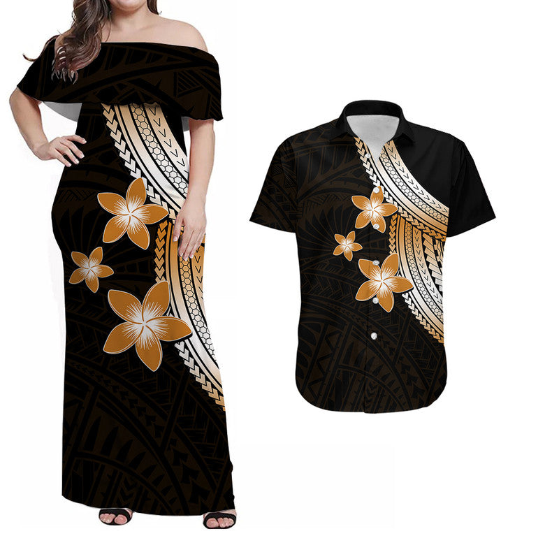 Polynesian Combo Dress And Shirt With Plumeria Flower Gold LT6 - Wonder Print Shop