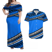 Polynesian Matching Outfits For Couples Combo Dress And Shirt Simple Blue LT6 - Wonder Print Shop