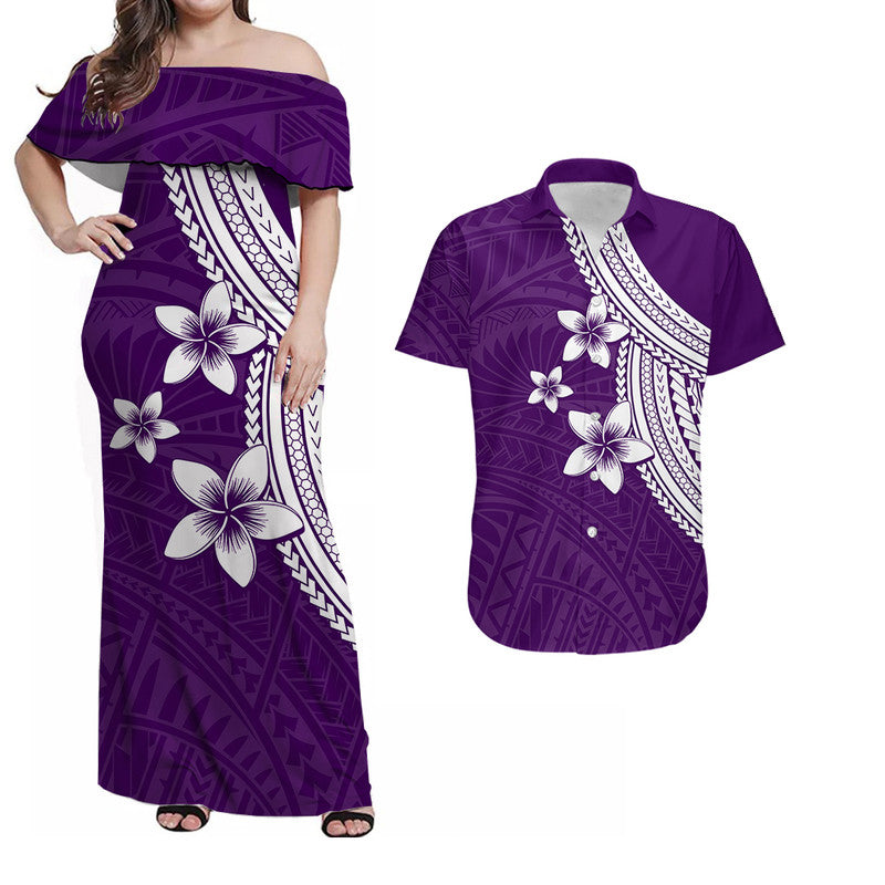 Polynesian Combo Dress And Shirt With Plumeria Flower Purple LT6 - Wonder Print Shop