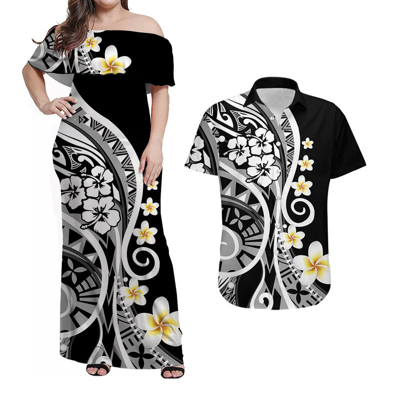 Plumeria Polynesian Matching Outfits For Couples Combo Dress And Shirt Trending Black LT6 - Wonder Print Shop