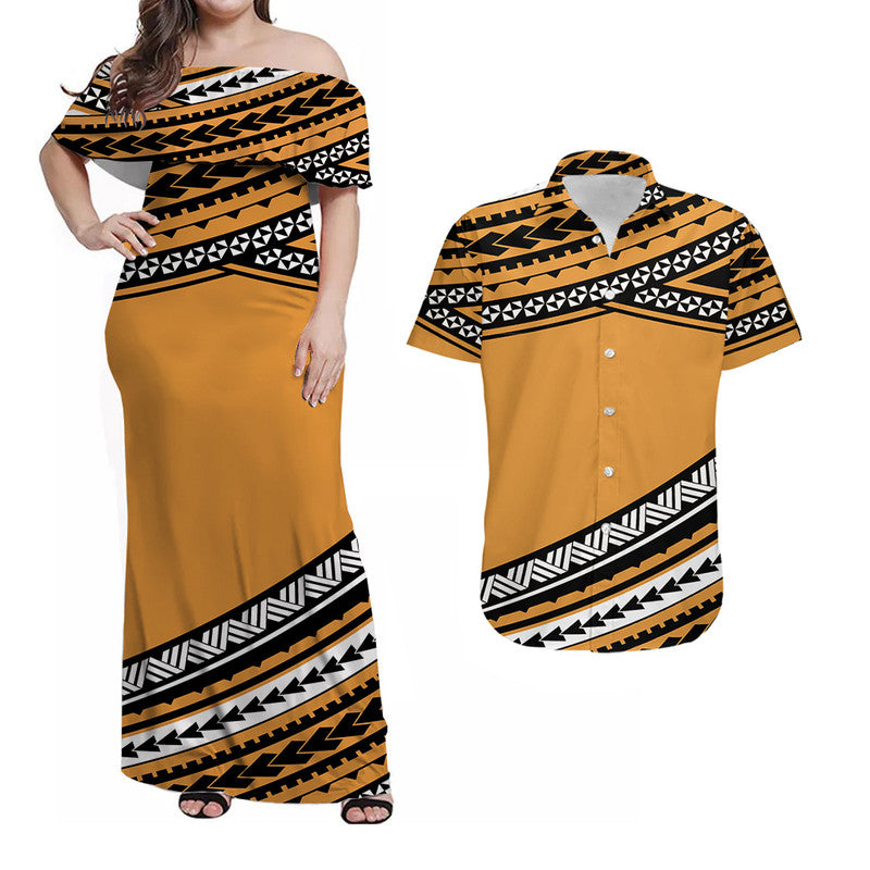 Polynesian Matching Outfits For Couples Combo Dress And Shirt Simple Gold No.1 LT6 - Wonder Print Shop