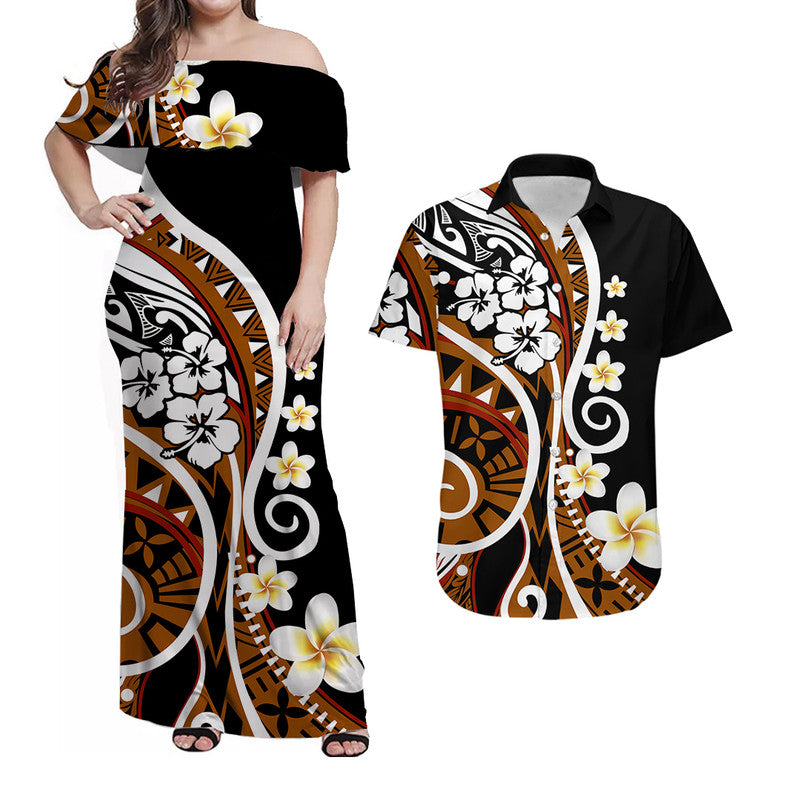 Plumeria Polynesian Matching Outfits For Couples Combo Dress And Shirt Trending Brown LT6 - Wonder Print Shop