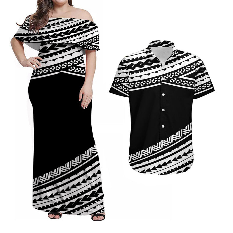 Polynesian Matching Outfits For Couples Combo Dress And Shirt Simple Black  LT6 - Wonder Print Shop