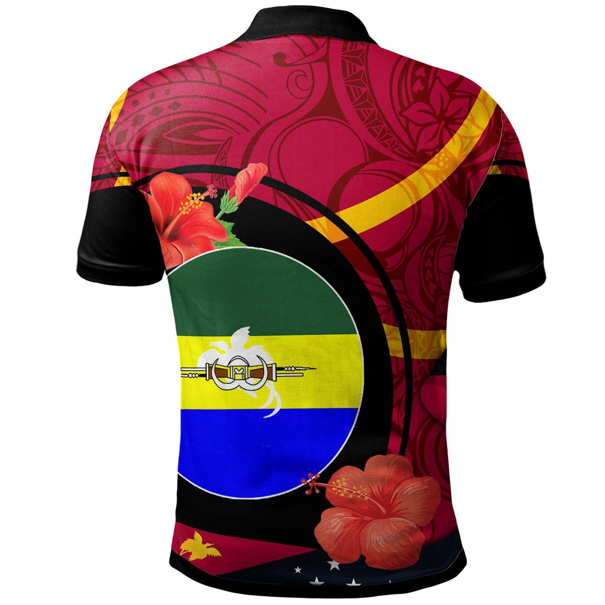 Papua New Guinea Polo Shirt Morobe Flag of PNG with Hibicus and Polynesian Culture Polo Shirt - Wonder Print Shop