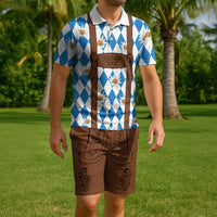 Lederhosen Costume Combo Polo Shirt and Men's Shorts Edelweiss-Bavarian Pattern LT03