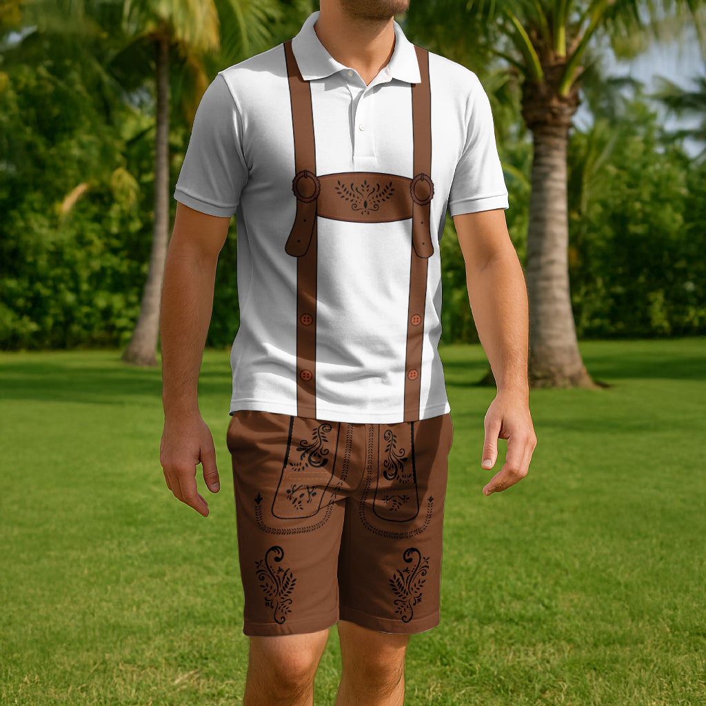 Lederhosen Costume Combo Polo Shirt and Men's Shorts Simple Style LT03