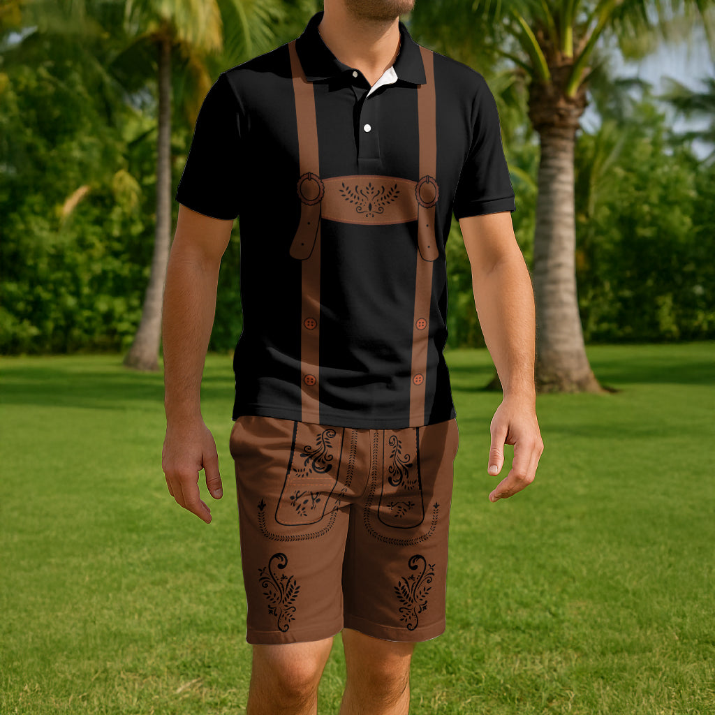 Lederhosen Costume Combo Polo Shirt and Men's Shorts Simple Style LT03