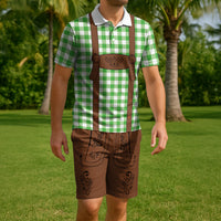 Lederhosen Costume Combo Polo Shirt and Men's Shorts Caro Pattern LT03
