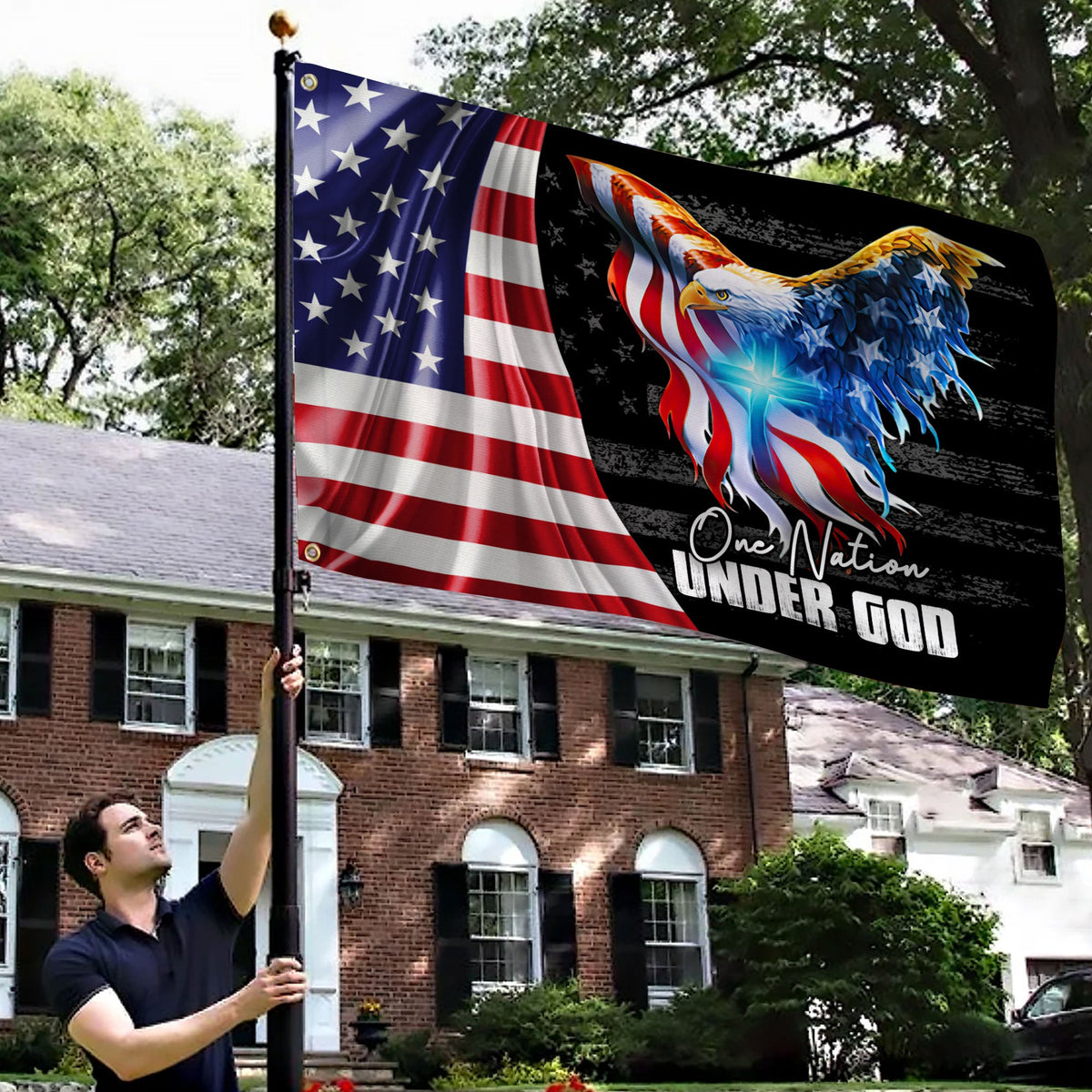 Premium Cool One Nation Under God Ver 2 America Patriotic US Grommet Flag