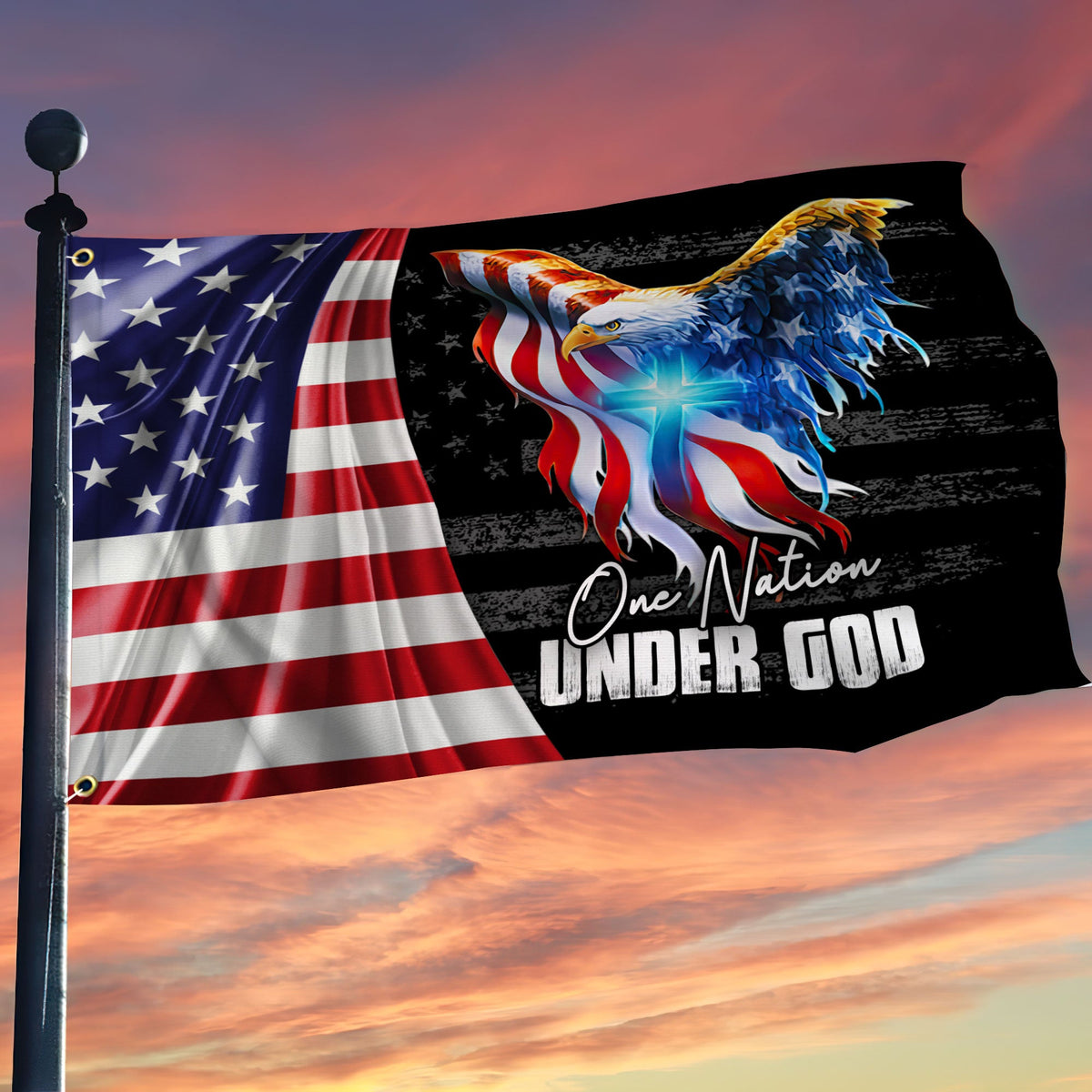 Premium Cool One Nation Under God Ver 2 America Patriotic US Grommet Flag