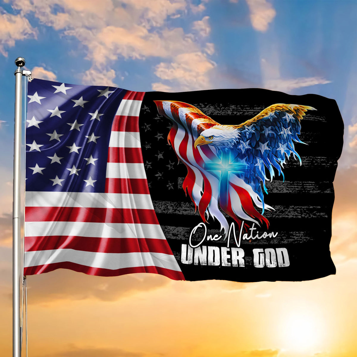 Premium Cool One Nation Under God Ver 2 America Patriotic US Grommet Flag