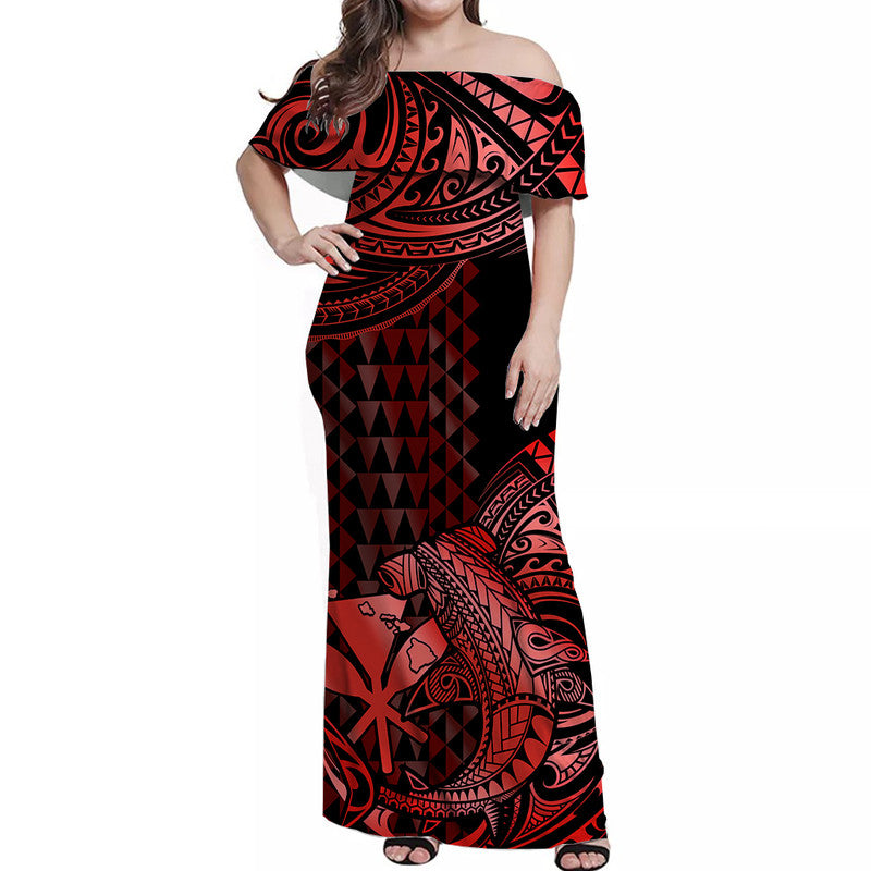 hawaii-hammerhead-shark-off-shoulder-long-dress-polynesian-kakau-with-kanaka-red