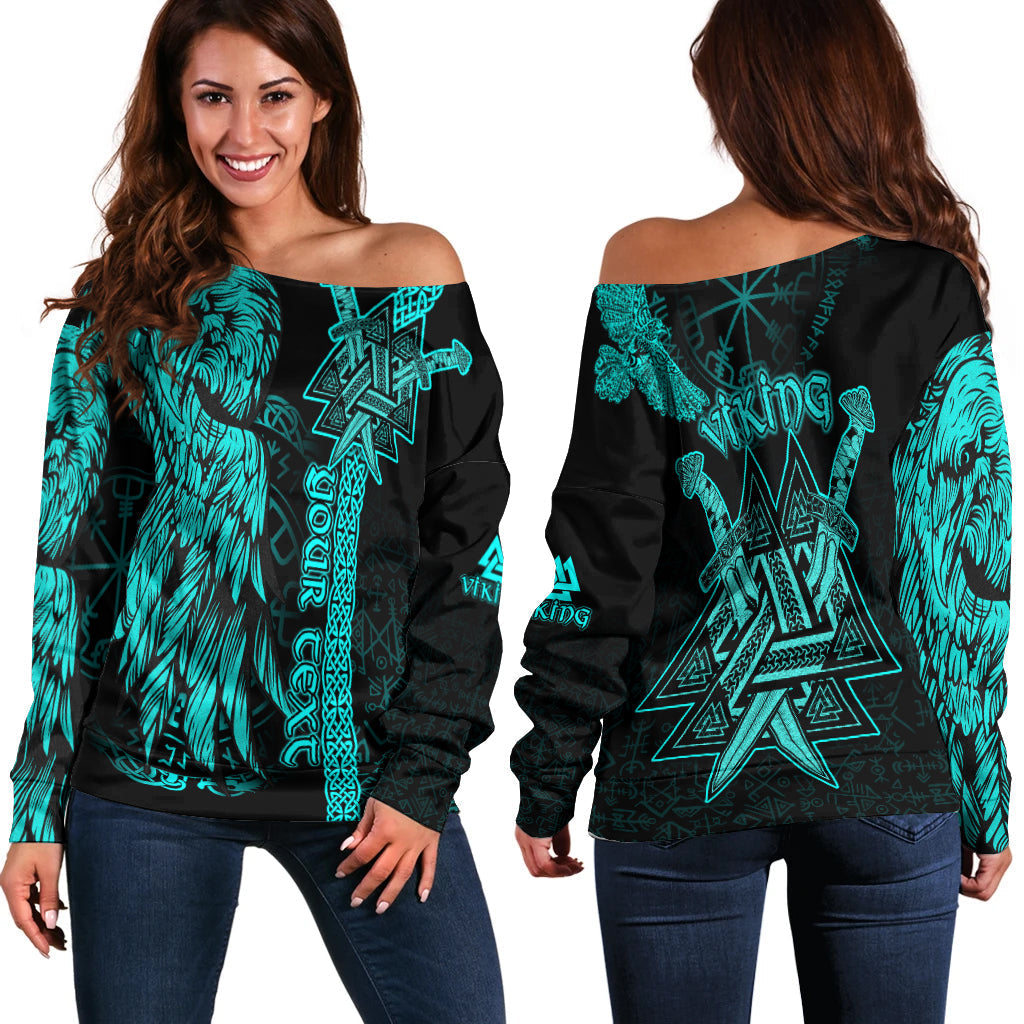 custom-viking-off-shoulder-sweater-valknut-raven-symbol-celtic-vegvisir-cyan-color