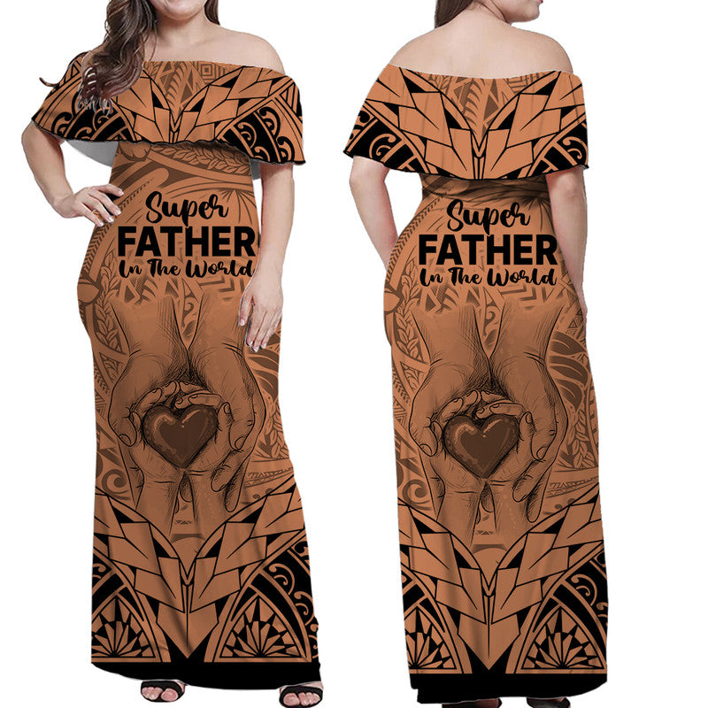 polynesian-fathers-day-gift-for-dad-off-shoulder-long-dress-super-father-in-the-world-nude-polynesian-pattern