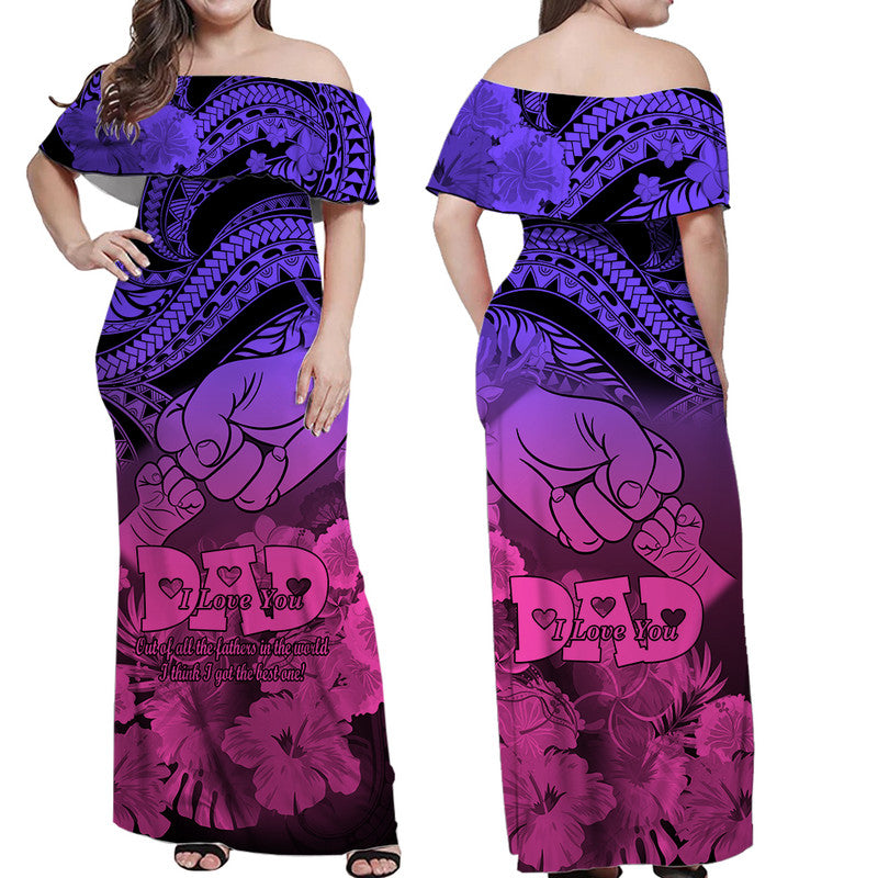 Matching Couple Outfit Polyneisian Pride Happy Father Day Combo Off Long Dress and Hawaiian Shirt I Love You Dad - Polynesian Tribal Gradient 2 LT9 - Wonder Print Shop