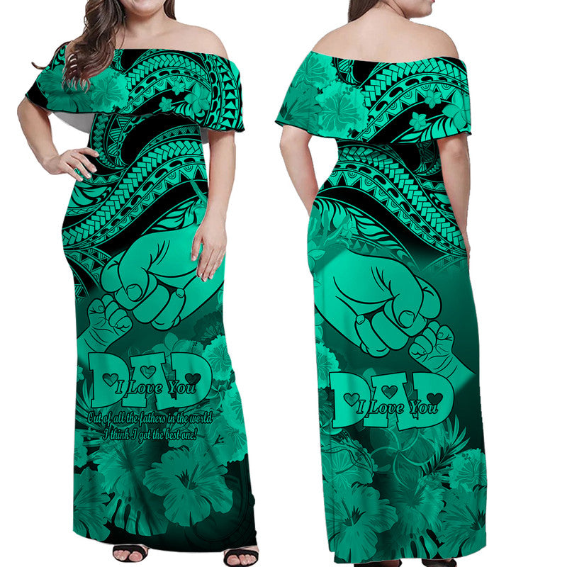 Matching Couple Outfit Polyneisian Pride Happy Father Day Combo Off Long Dress and Hawaiian Shirt I Love You Dad - Polynesian Tribal Green LT9 - Wonder Print Shop