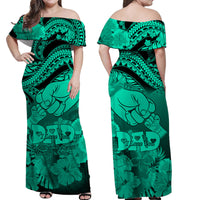 Matching Couple Outfit Polyneisian Pride Happy Father Day Combo Off Long Dress and Hawaiian Shirt I Love You Dad - Polynesian Tribal Green LT9 - Wonder Print Shop