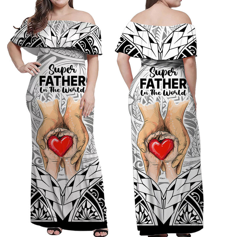 polynesian-fathers-day-gift-for-dad-off-shoulder-long-dress-super-father-in-the-world-black-polynesian-pattern
