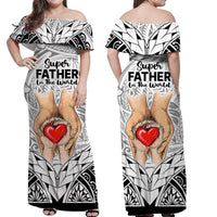 Matching Couple Outfit Polynesian Father's Day Gift For Dad Combo Off Long Dress and Hawaiian Shirt Super Father In The World - Black Polynesian Pattern LT9 - Wonder Print Shop