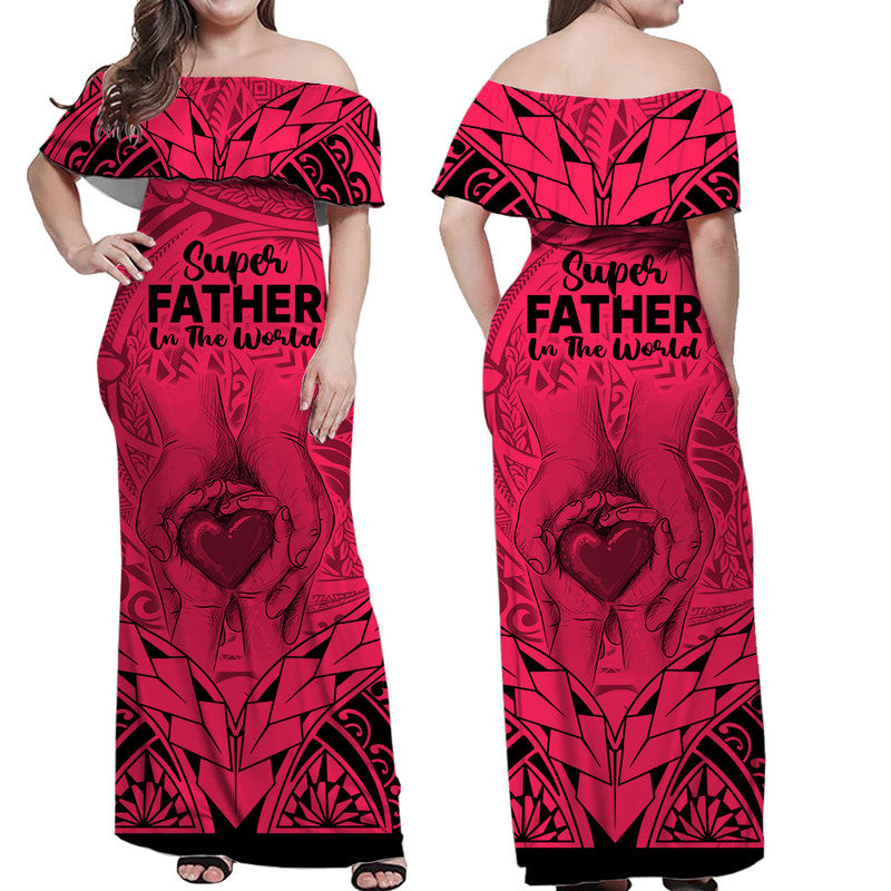 polynesian-fathers-day-gift-for-dad-off-shoulder-long-dress-super-father-in-the-world-pink-polynesian-pattern
