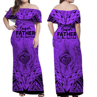 Matching Couple Outfit Polynesian Father's Day Gift For Dad Combo Off Long Dress and Hawaiian Shirt Super Father In The World - Purple Polynesian Pattern LT9 - Wonder Print Shop