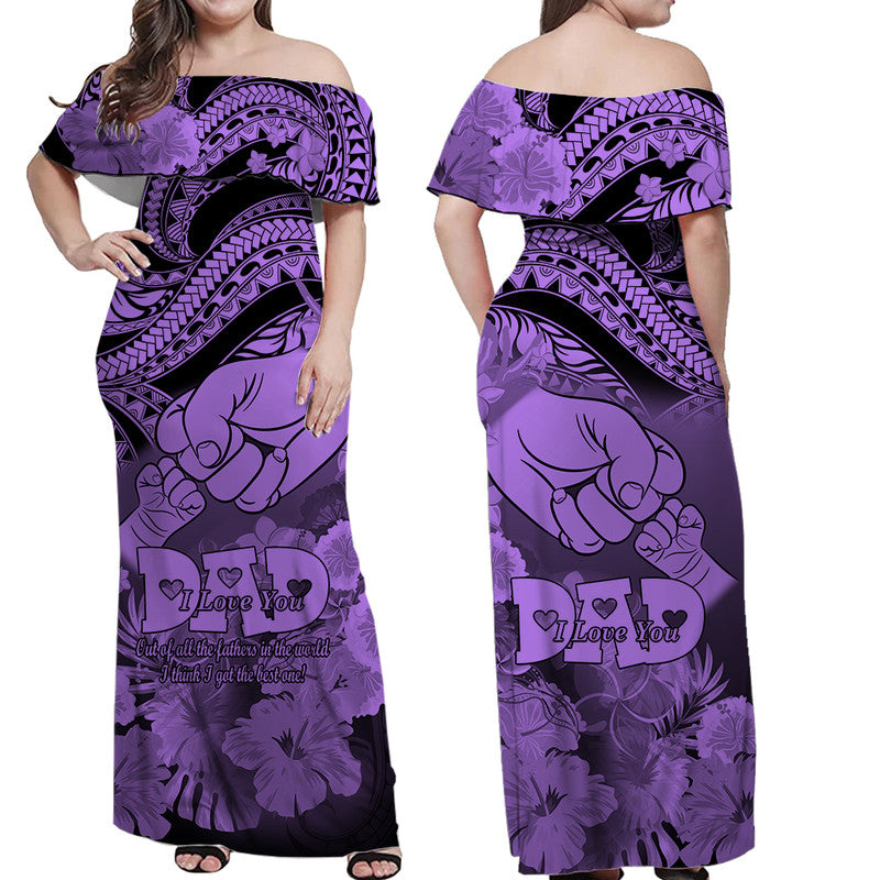 Matching Couple Outfit Polyneisian Pride Happy Father Day Combo Off Long Dress and Hawaiian Shirt I Love You Dad - Polynesian Tribal Purple LT9 - Wonder Print Shop