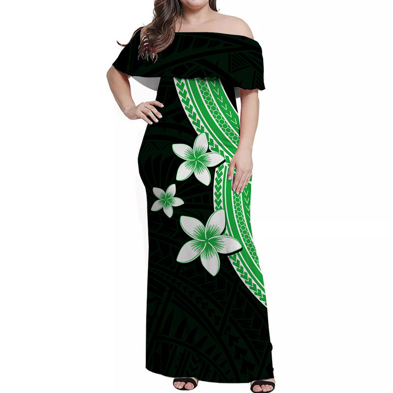 Polynesian Combo Dress And Shirt With Plumeria Flower Green LT6 - Wonder Print Shop
