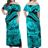 Matching Couple Outfit Polyneisian Pride Happy Father Day Combo Off Long Dress and Hawaiian Shirt I Love You Dad - Polynesian Tribal Aqua LT9 - Wonder Print Shop