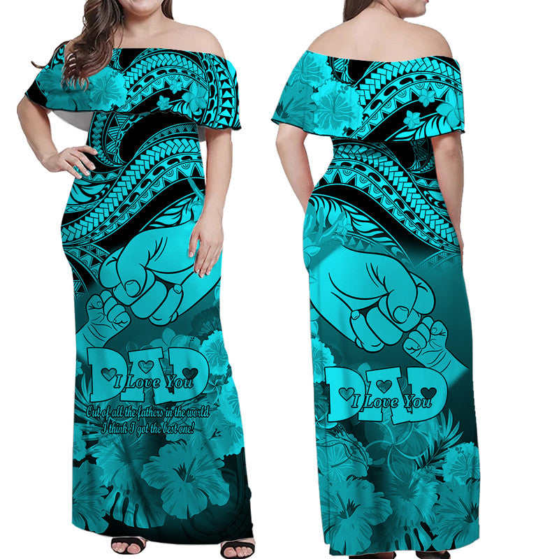 polyneisian-pride-happy-father-day-off-shoulder-long-dress-i-love-you-dad-polynesian-tribal-aqua