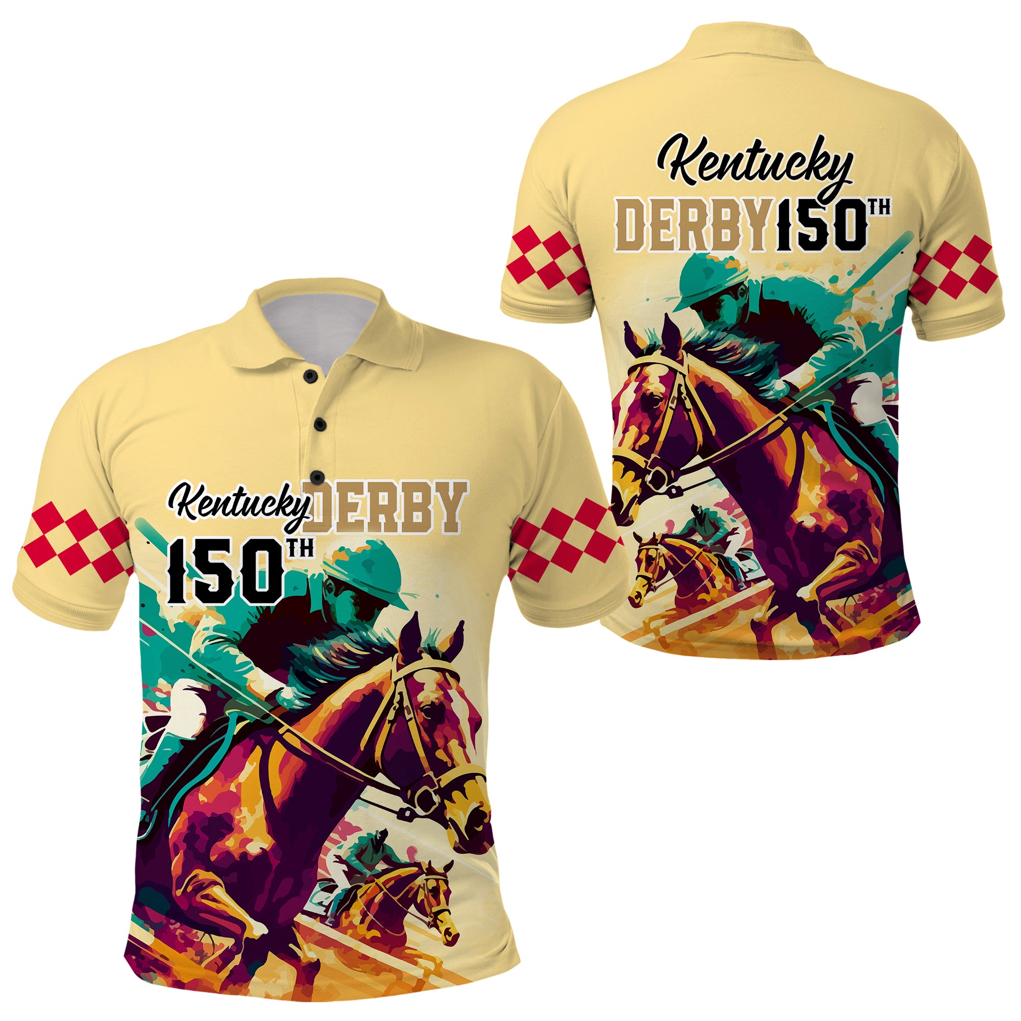 2024 Kentucky Horse Racing Polo Shirt 150th Anniversary Arty Gold Style LT9