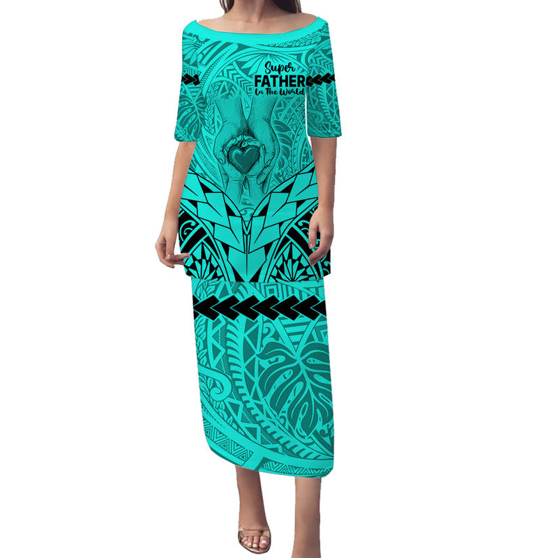 polynesian-fathers-day-gift-for-dad-puletasi-dress-super-father-in-the-world-turquoise-polynesian-pattern