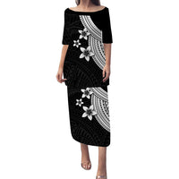 Polynesian Puletasi Dress With Plumeria Flower White