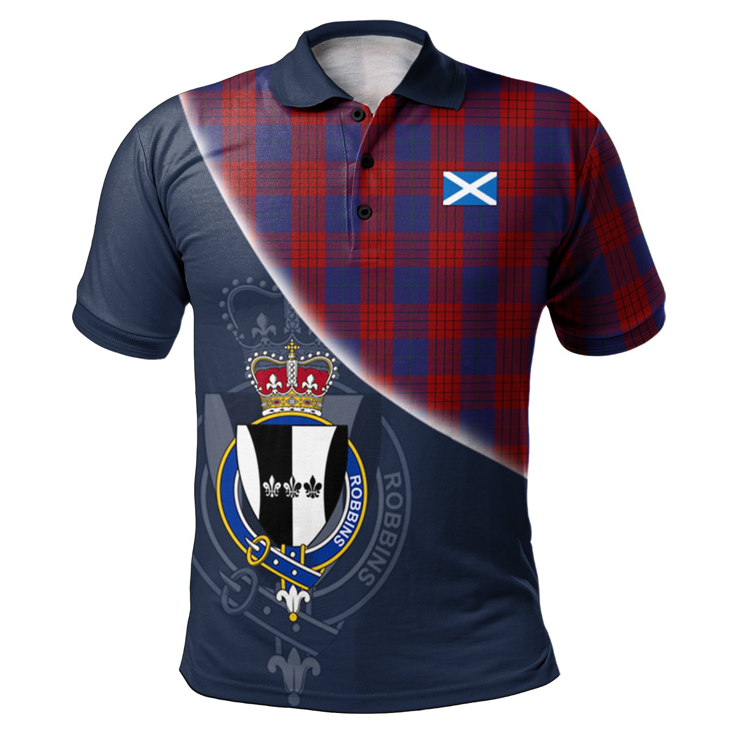 Robbins Clan Golf Polo, Tartan Mens Polo Shirts with Scottish Flag Half Style K23