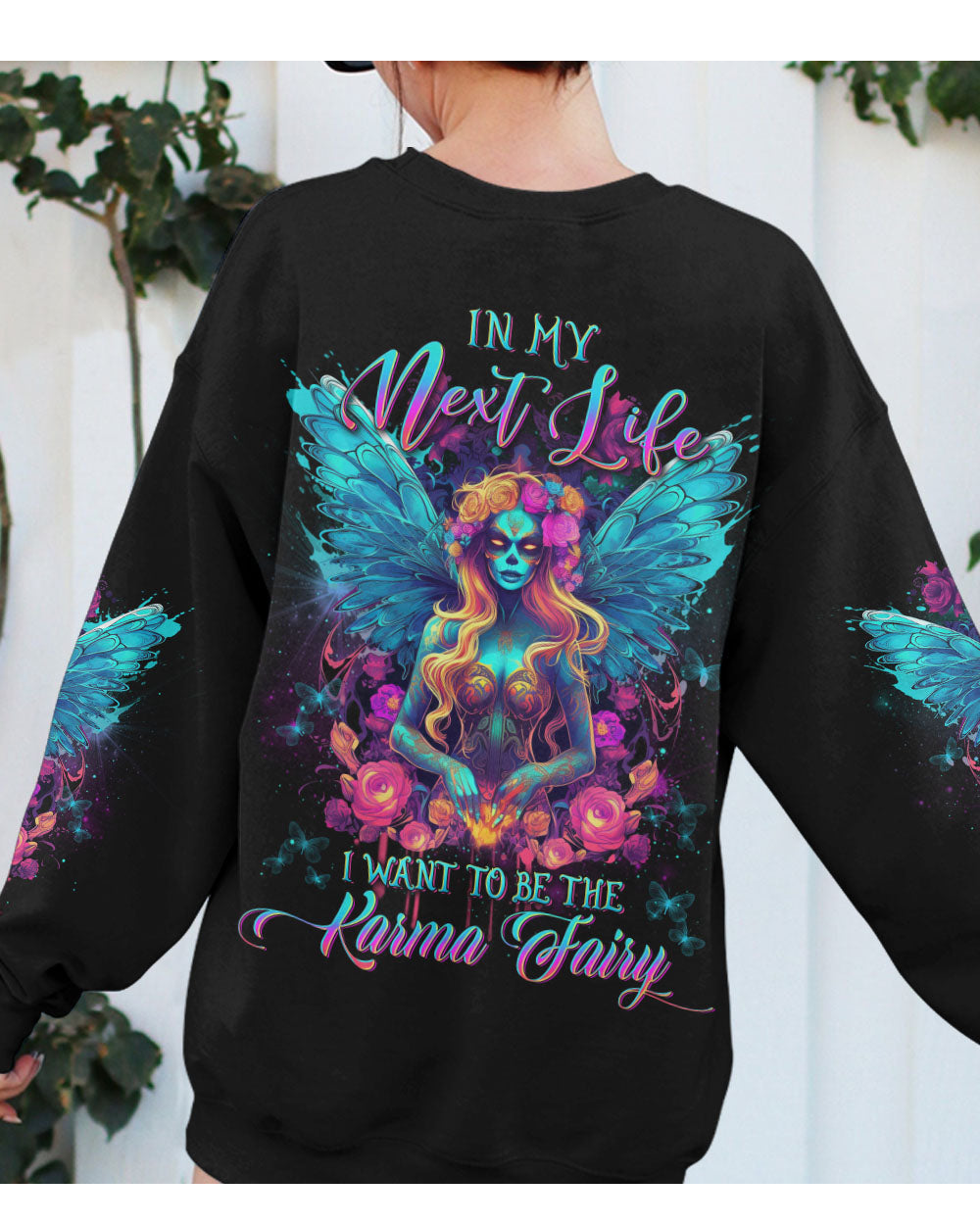 In The Next Life Skull Karma Fairy Black Sweatshirt - Wonder Print Shop