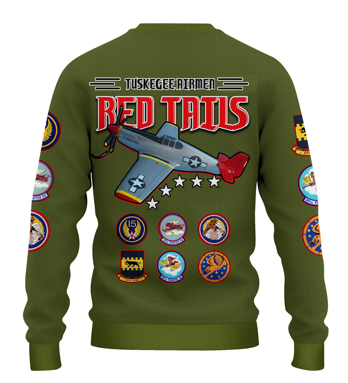 (Custom Personalised) Tuskegee Airmen Sweater US Military Army Green Red Tails LT13