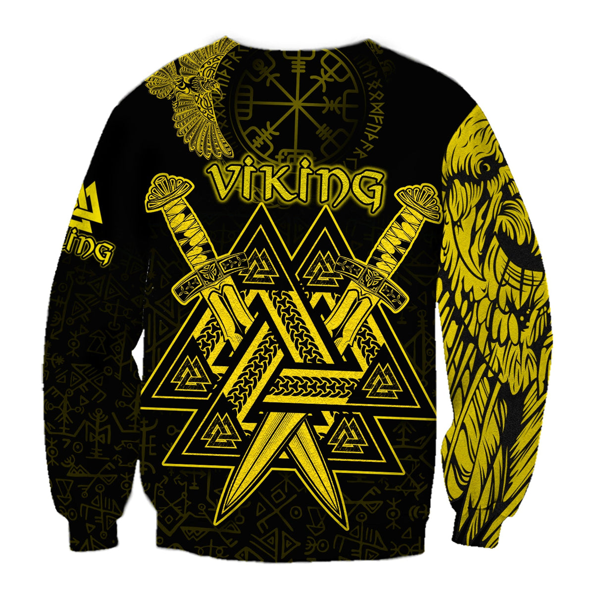 custom-viking-sweatshirt-valknut-raven-symbol-celtic-vegvisir-yellow-color