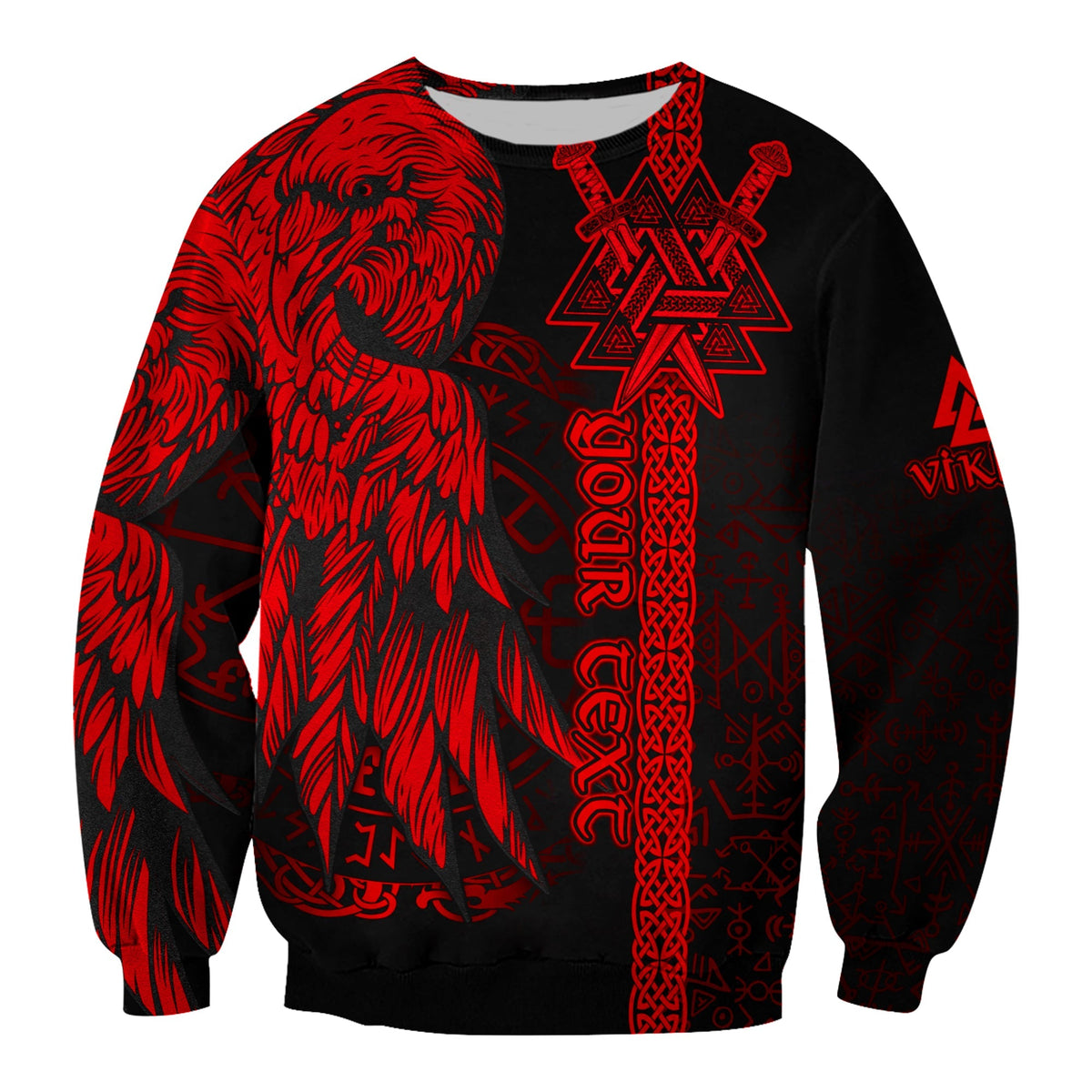custom-viking-sweatshirt-valknut-raven-symbol-celtic-vegvisir-red-color