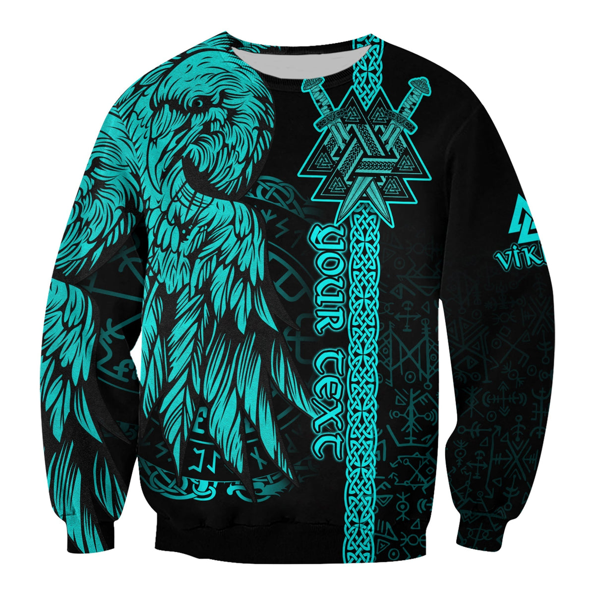custom-viking-sweatshirt-valknut-raven-symbol-celtic-vegvisir-cyan-color