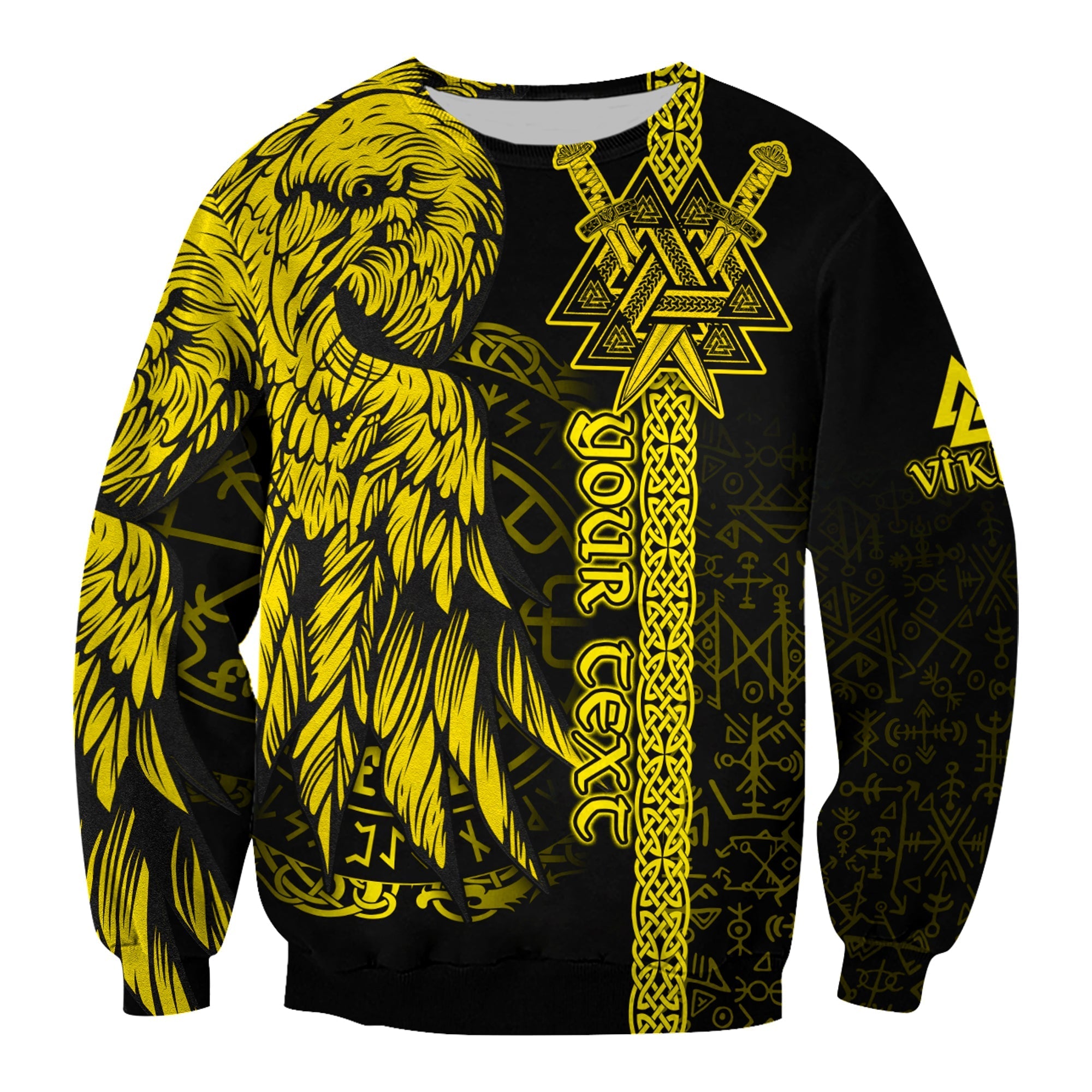 custom-viking-sweatshirt-valknut-raven-symbol-celtic-vegvisir-yellow-color