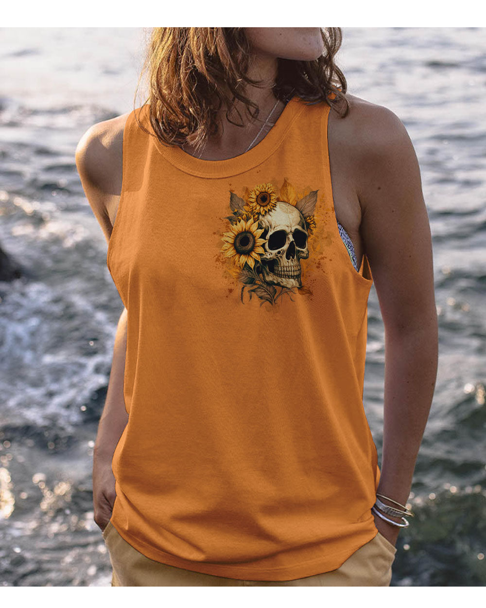 She Is Sunshine Sunflower Skull Tank Top