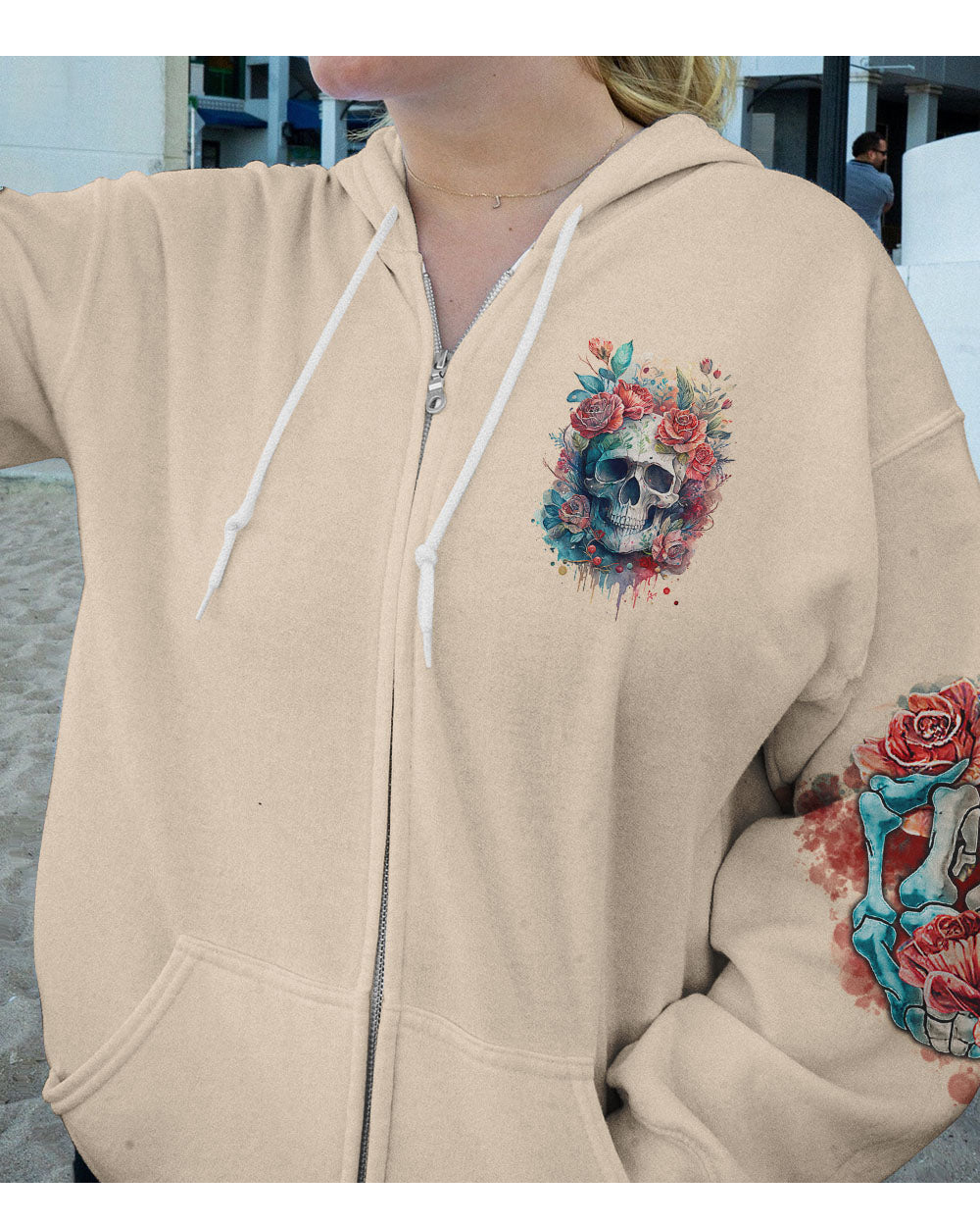 Skull Flowers Hoodie Fresh Out Of F Watercolor - Wonder Print Shop