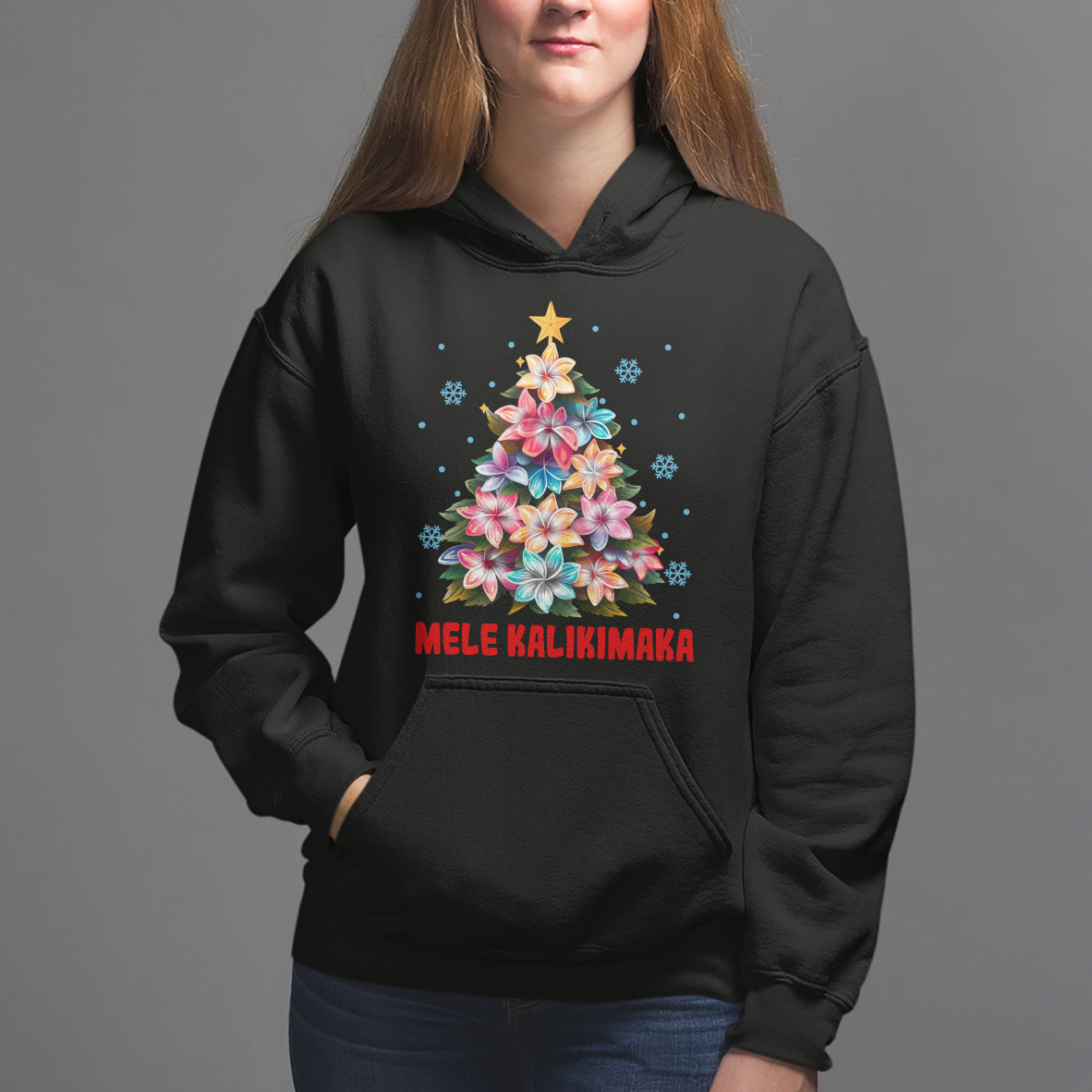Tropical Hawaiian Plumeria Christmas Tree Mele Kalikimaka Hoodie - Wonder Print Shop