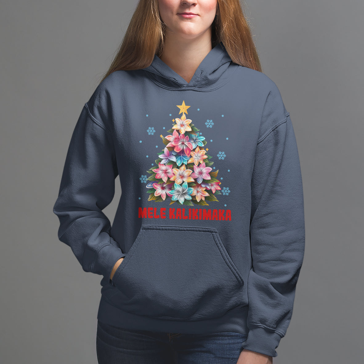 Tropical Hawaiian Plumeria Christmas Tree Mele Kalikimaka Hoodie - Wonder Print Shop