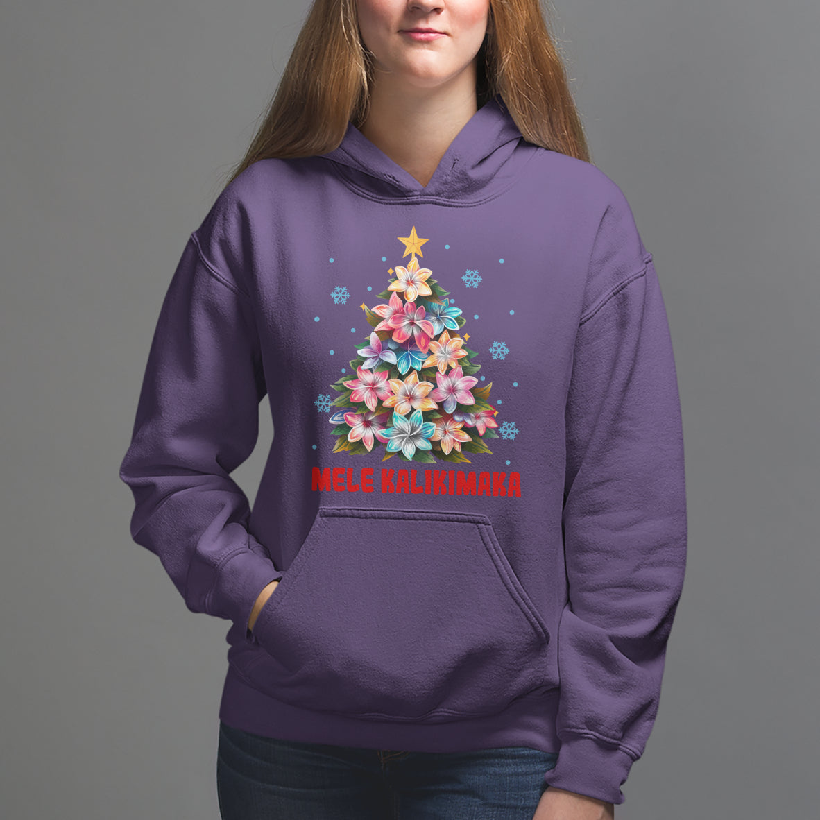 Tropical Hawaiian Plumeria Christmas Tree Mele Kalikimaka Hoodie - Wonder Print Shop