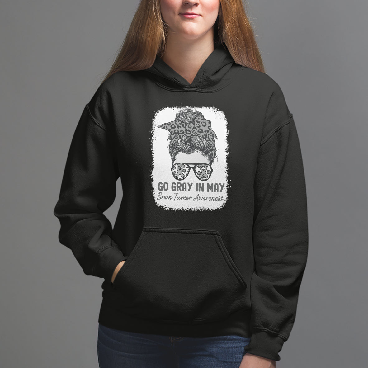 Brain Cancer Hoodie Brain Cancer Awareness Shirt Go Gray In May Messy Bun Womens - Wonder Print Shop