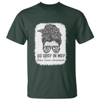 Brain Cancer T Shirt Brain Cancer Awareness Shirt Go Gray In May Messy Bun Womens - Wonder Print Shop