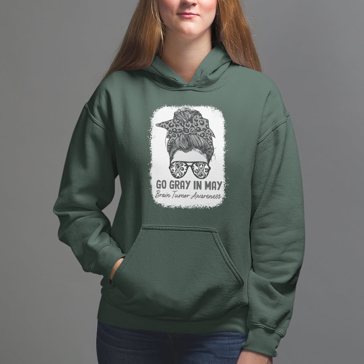 Brain Cancer Hoodie Brain Cancer Awareness Shirt Go Gray In May Messy Bun Womens - Wonder Print Shop