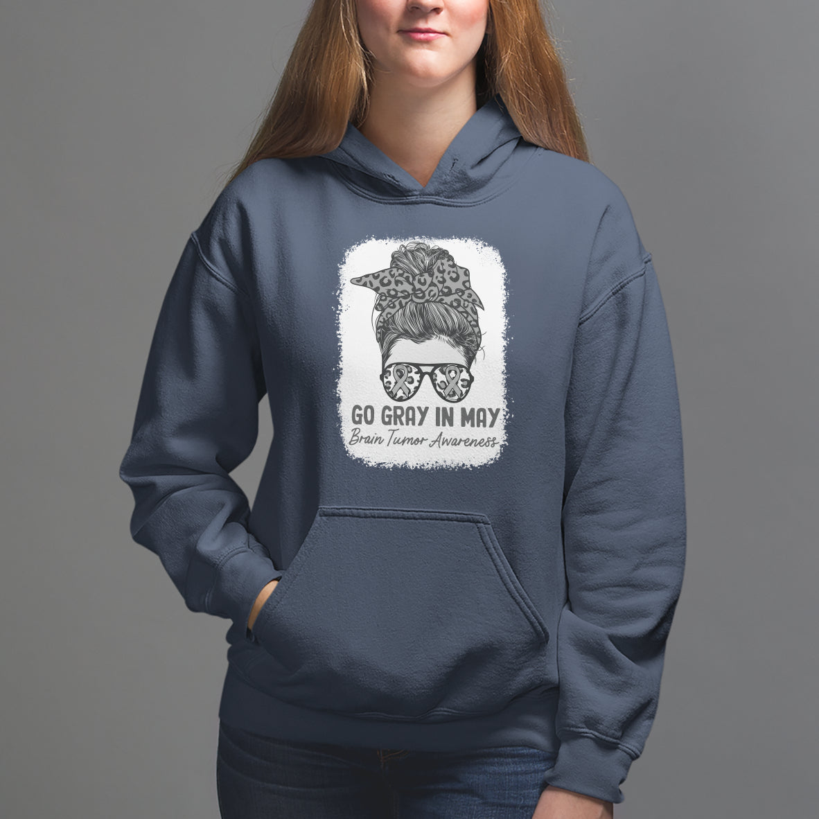 Brain Cancer Hoodie Brain Cancer Awareness Shirt Go Gray In May Messy Bun Womens - Wonder Print Shop